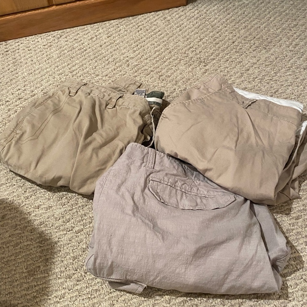 THREE PAIRS OF KHAKI SHORTS *36*